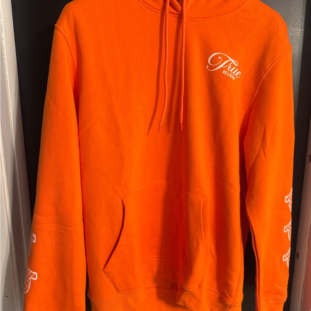 True Religion Bright Orange Logo Pullover Hoodie